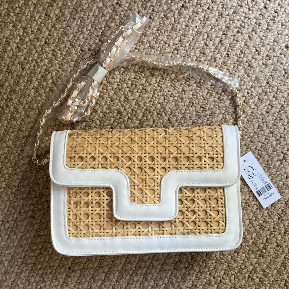 NWT New York & Company Wicker and Faux Leather Purse with Shoulder Strap